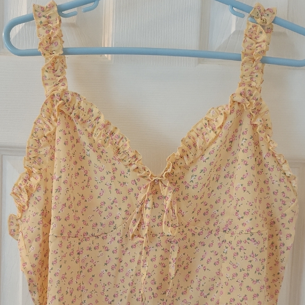 ROMWE Peach Floral Ditsy Floral Frill Chemise Slip Dress New Without Tags - Picture 7 of 12